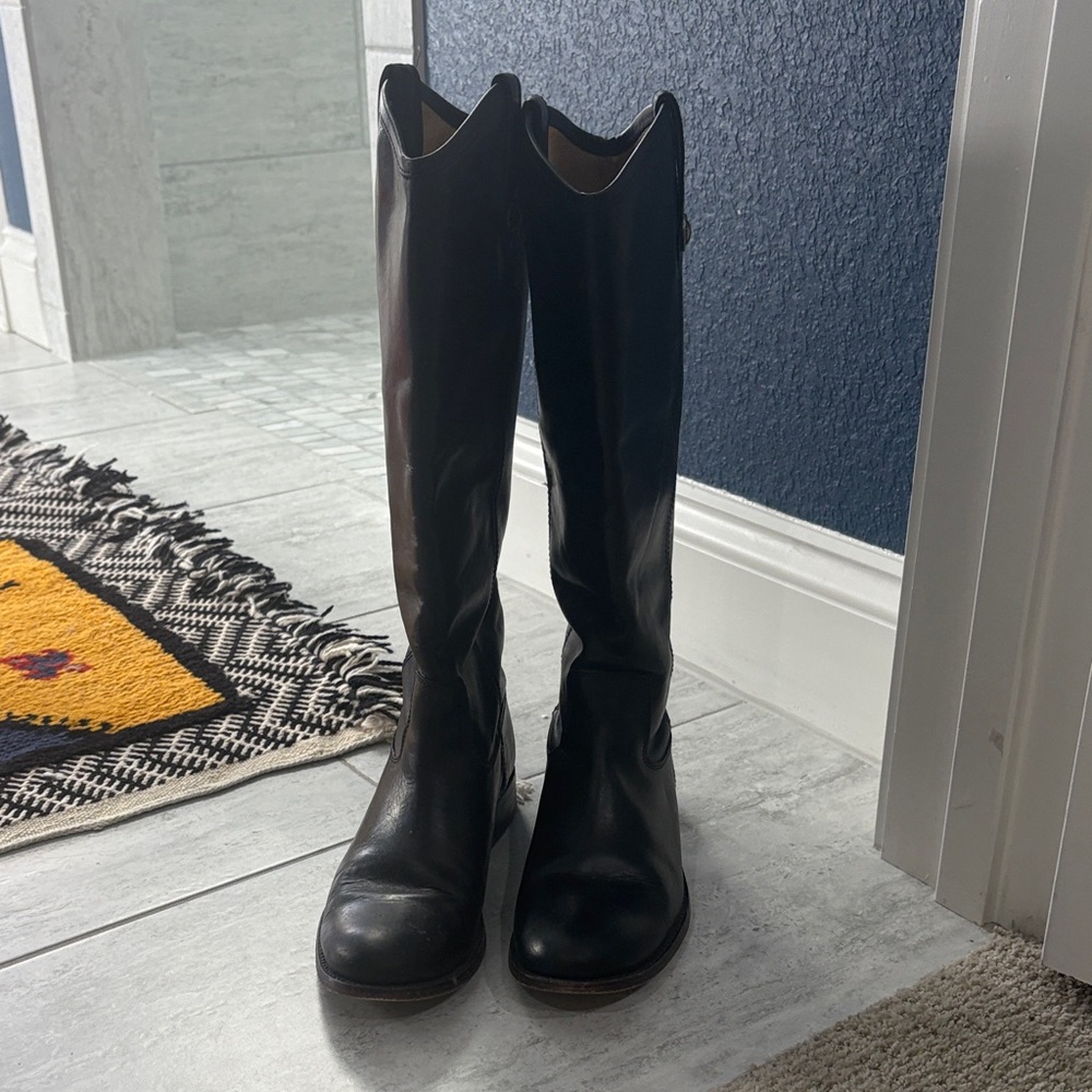 Frye Black Leather Heeled Boots